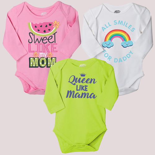 Queen Like Mama Set Of 3 Assorted Bodysuits For The Baby