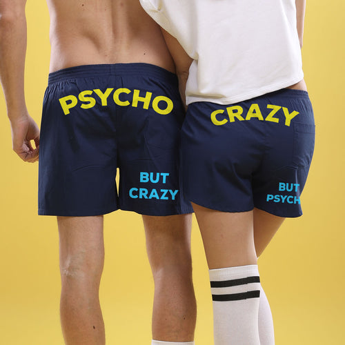 Psycho But Crazy (Navy Blue), Matching Couples Boxers