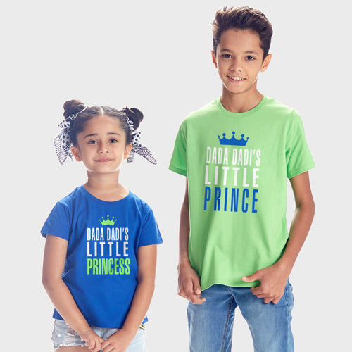 Dada Dadi's Little Prince and Princess, Twin Color Matching Sibling Tees