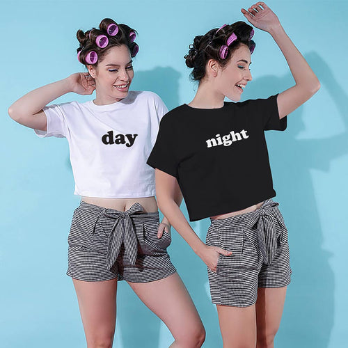 Day And Night, Matching  Shorts with crop tops For Bffs