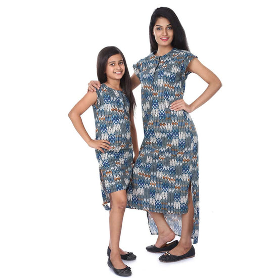 Mother-Daughter Tribal Print High Low Dress