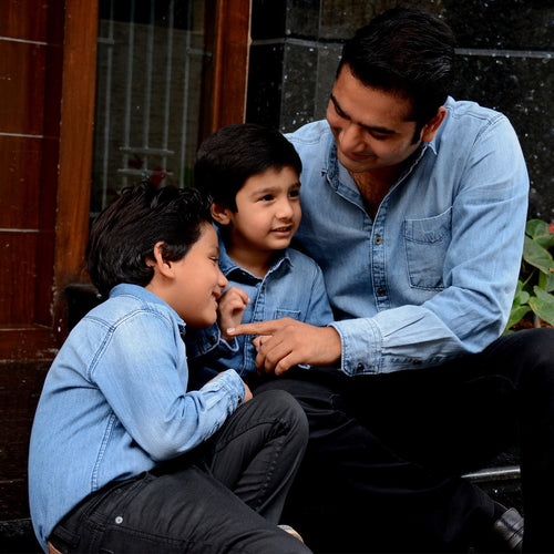 Father-Son Light Blue Denim Full Sleeve Shirt