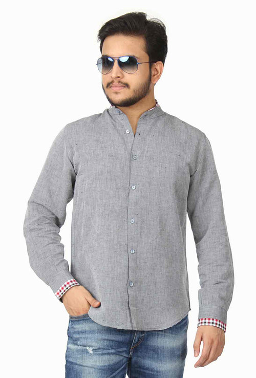 Grey Linen checks combined full sleeve shirt