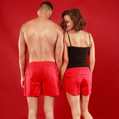 Her's Only , Matching Red Couple Boxers
