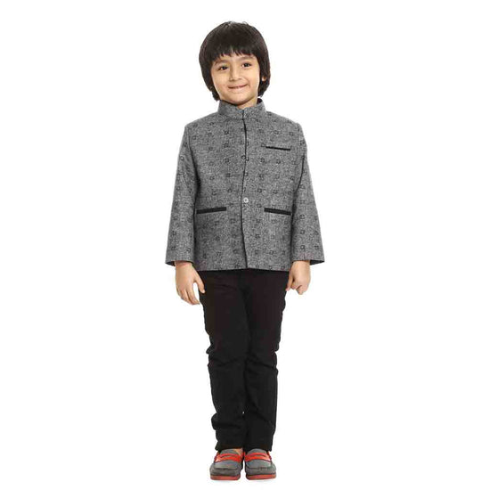 Grey mandarin collar blazer for Father-Son