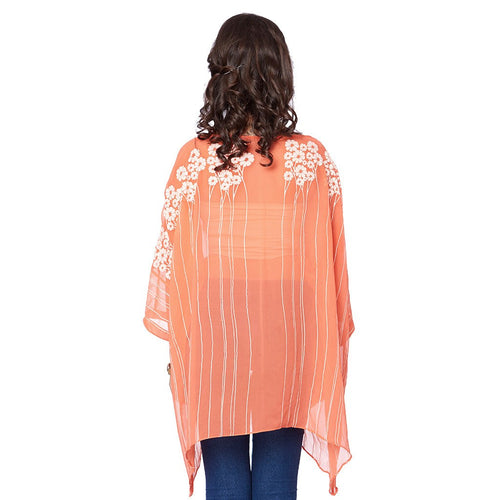 Kaftans - Floral Print Orange V-neck Kaftan For Mother Daughter