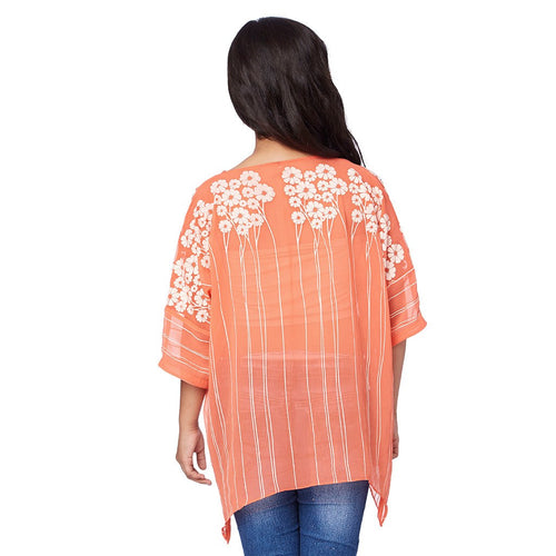 Kaftans - Floral Print Orange V-neck Kaftan For Mother Daughter