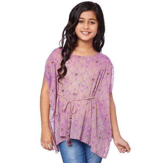 Purple Chiffon embroidered geometric print kaftan