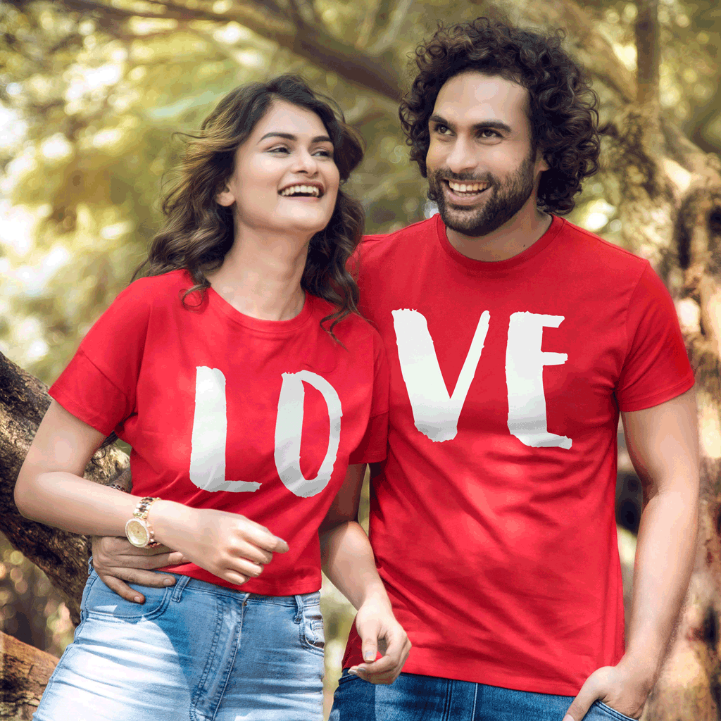 Matching Half Heart Red Valentines Day Twin T Shirt