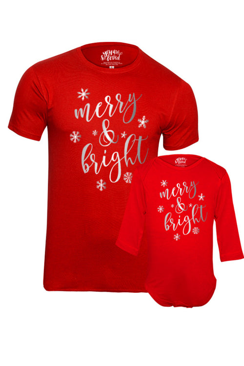 Festive Merry  and Bright, Dad And Baby Bodysuit And Tees