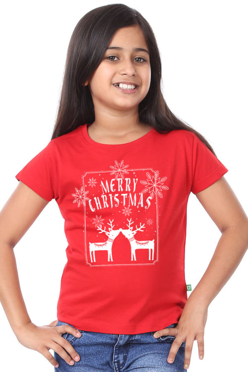 Merry Christmas reindeer print, Family tees for daughter