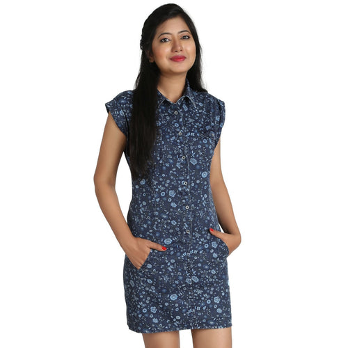 Mother-Daughter Blue Floral Print Denim Shift Dress