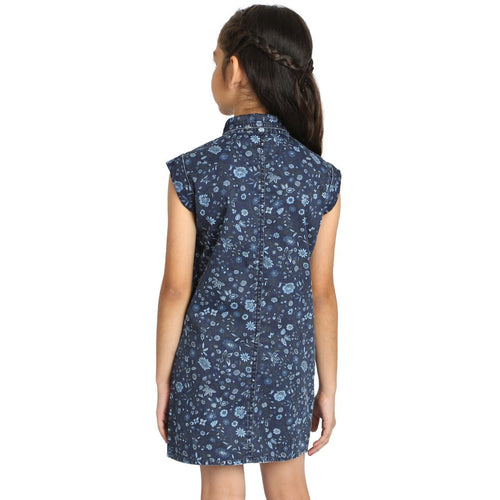 Mother-Daughter Blue Floral Print Denim Shift Dress