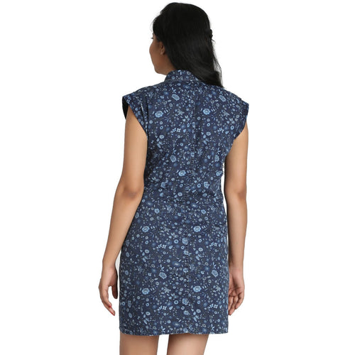 Mother-Daughter Blue Floral Print Denim Shift Dress