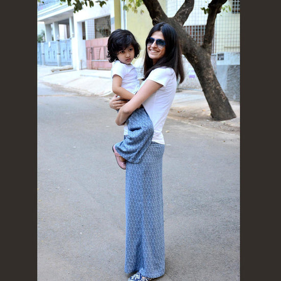 Mother-Daughter Blue Palazzo Pant With White Tee