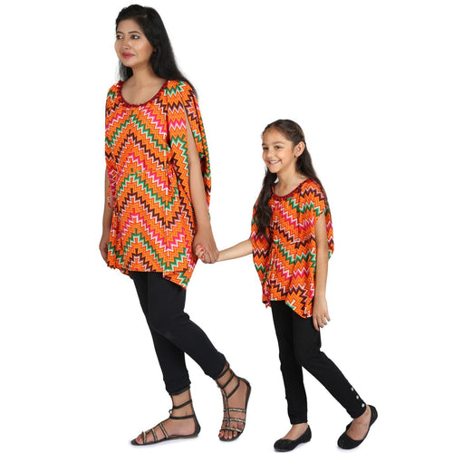 Mother-Daughter Multicolor Gepmetric Print Kaftan With Legging