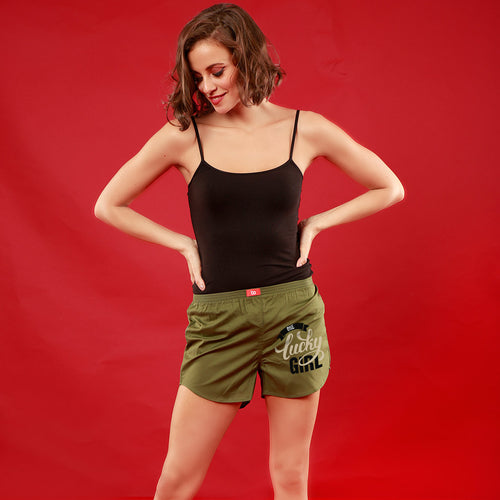 One Lucky Guy / Girl, Matching Olive Green Couple Boxers For Women