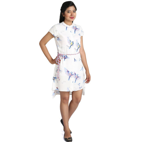 Printed Shift Dress With Breaded Belt For Women