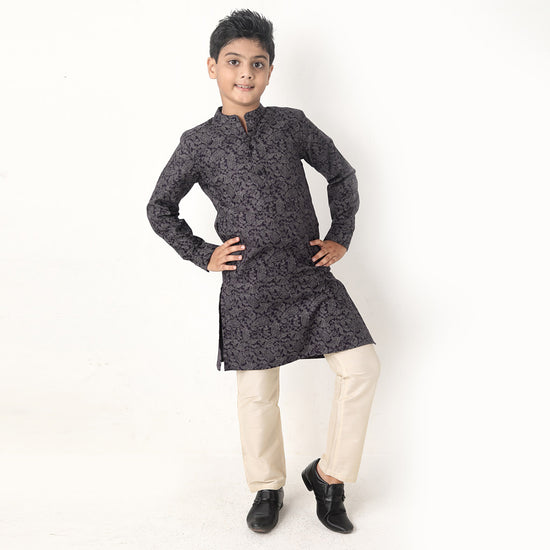 Paisley Print Matching Kurta And Pyjama Set For Son