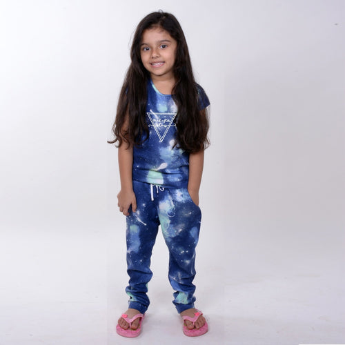 Read After Stars Galaxy Print Sleepwear Set For Girls