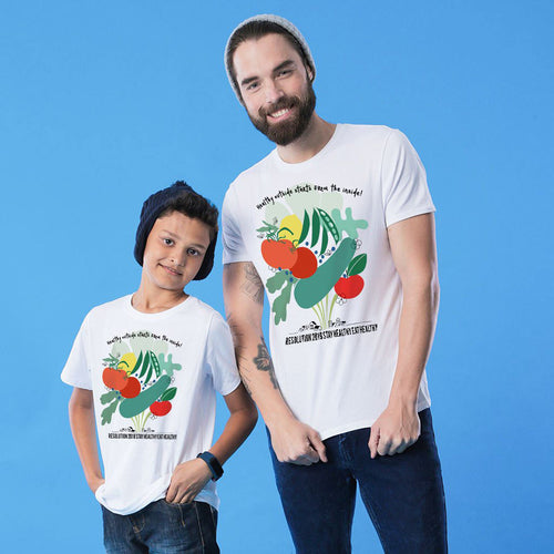 White Stay Eat Healthy Father-Son Tees